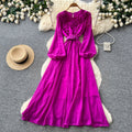 Vintage chic lantern sleeve v-neck lace patchwork dress - women's summer korean style slimming a-line maxi dress