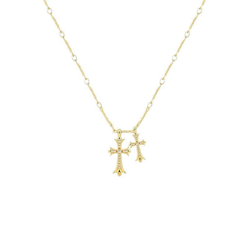 Amazon bestseller: birthstone inlaid double cross pendant 14k necklace - unique & trendy jewelry