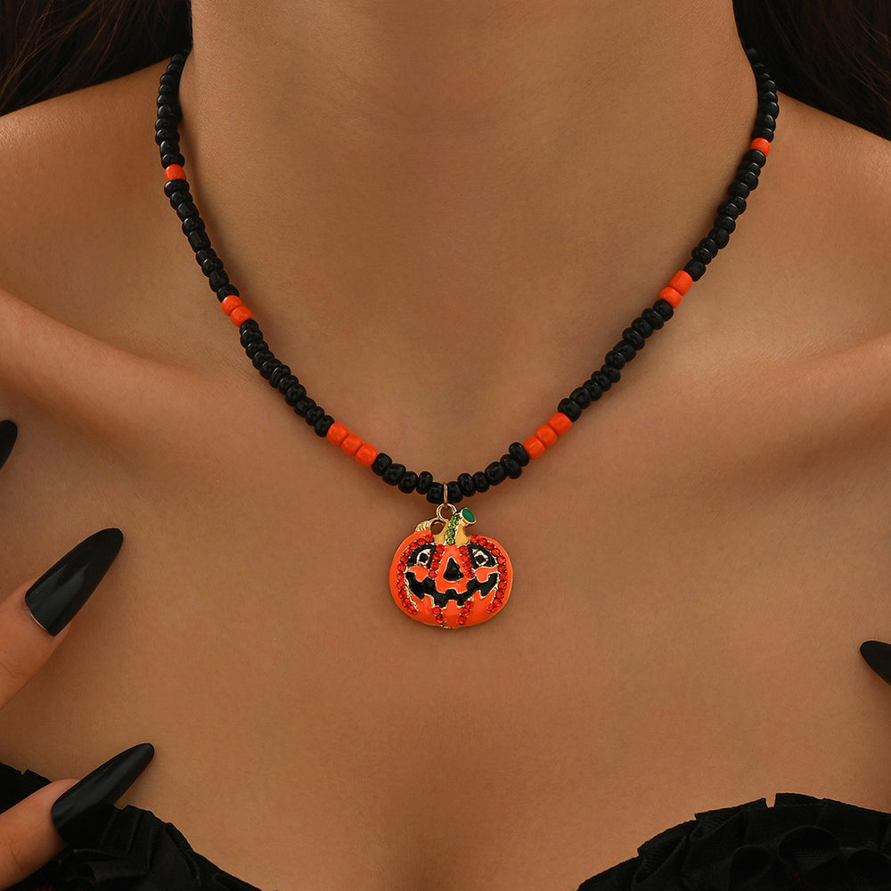 Xiaomi bead necklace wholesale european and american cross-border gothic dark style halloween accessories pumpkin cat spider clavicle chain for women