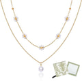 women's flower necklace, women's multi-layer heart-shaped necklace, cute gold pearl pendant necklace set