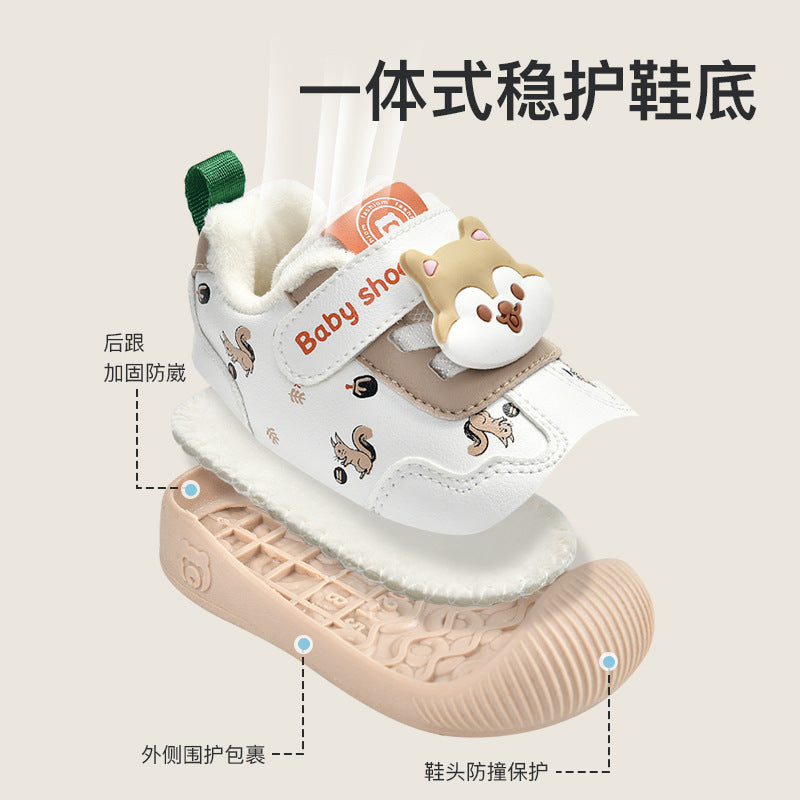 Toddler shoes for baby boys 0-1-3 years old, autumn/winter infant and toddler shoes for baby girls, soft sole functional fleece-lined thickened cotton shoes
