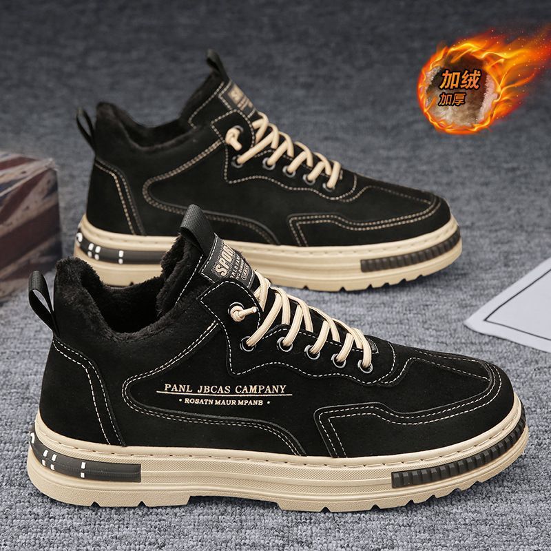 Men's winter work boots: fleece-lined, warm, anti-slip, durable, mid-cut construction safety shoes for men