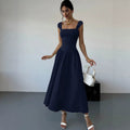european and american summer new arrival: square neck, waist-defining, elegant maxi dress