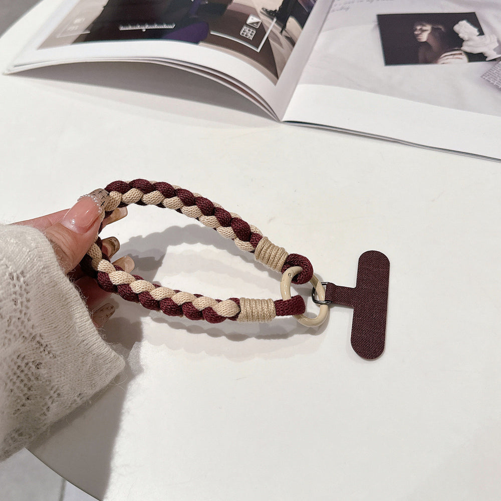 Colorful braided rope mobile phone creative short lanyard wrist nylon accessories satchel twist hanging ornaments cartoon finger ring