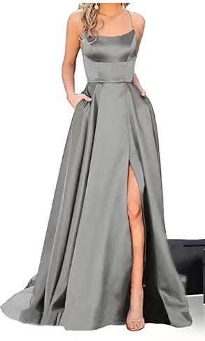 solid color european and american bridesmaid dresses long slimming off-the-shoulder best friend  fashion bridesmaid evening gowns