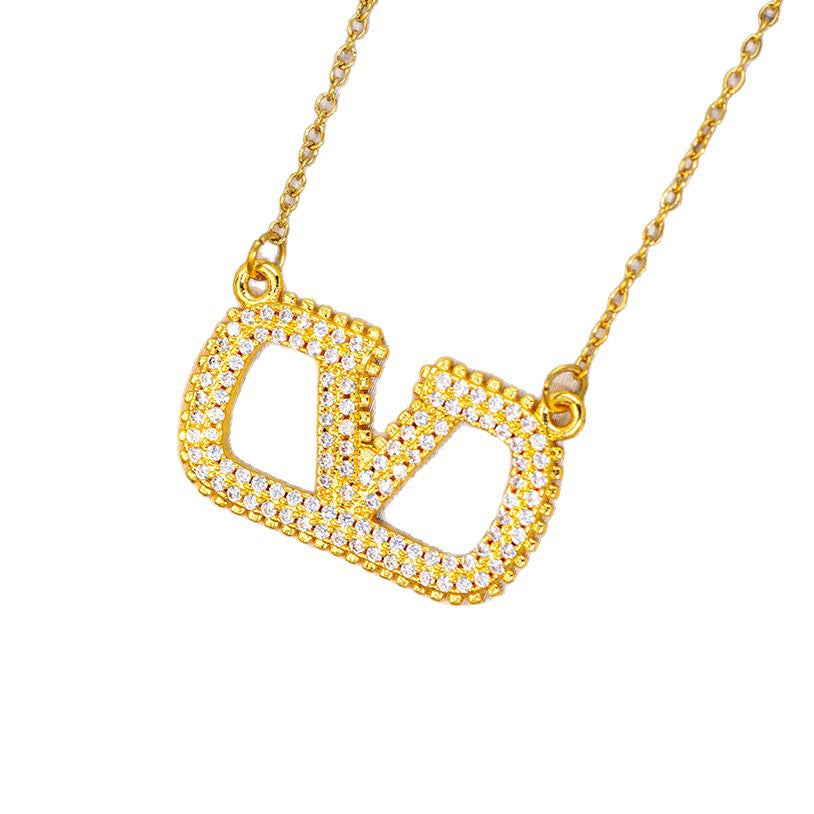 [copper inlaid with zirconium] cross-border popular letter necklace for women, versatile, high-end, light luxury, diamond-encrusted sweater chain jewelry