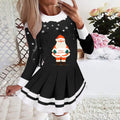 2025 european and american cross-border women's autumn/winter printed round neck long sleeve pleated party dress - european and american style
