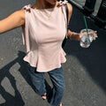 fashionnew arrival sleeveless tops bowstie back waist slimming lookrufflestops women's summer
