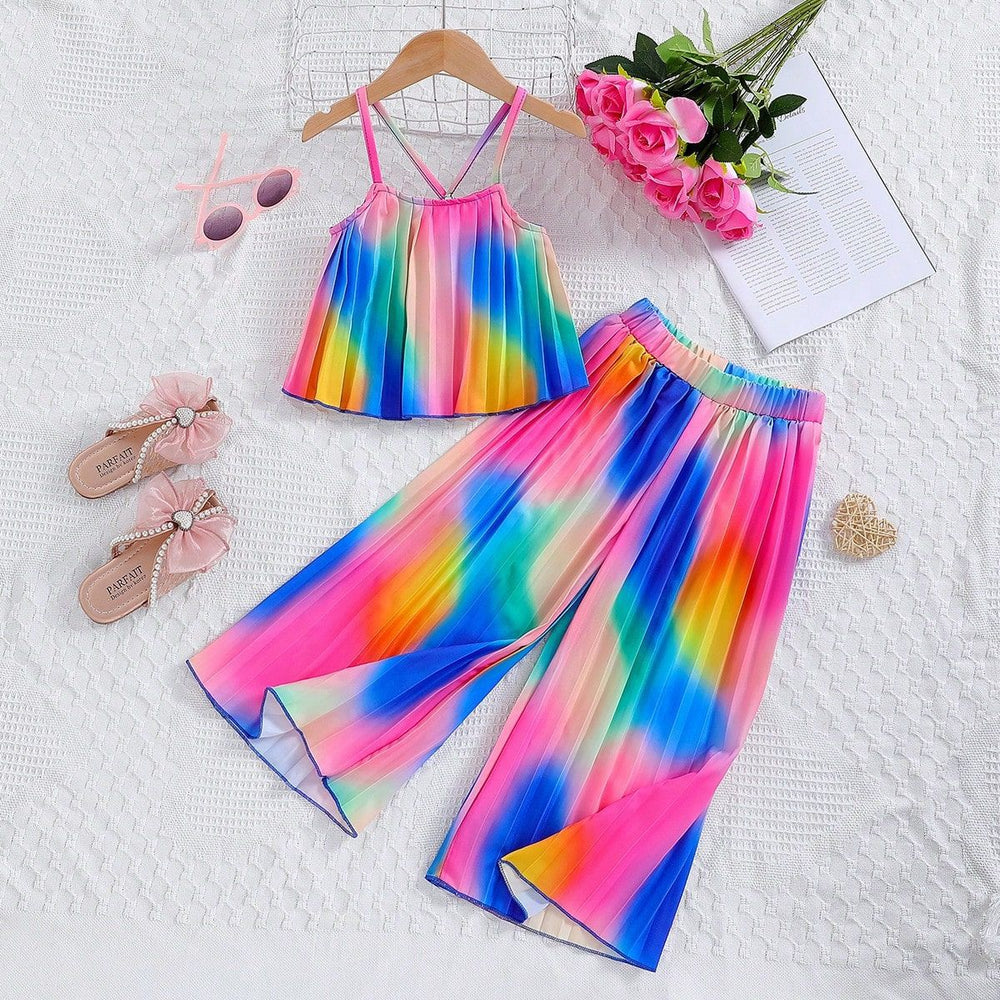 summer new arrival: sweet & fresh e-commerce style girls' two-piece set - camisole top & pleated pants