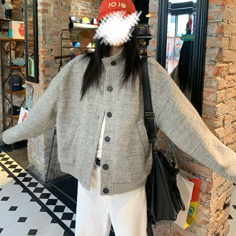 American retro stand-up collar jacket women's spring and autumn new design sense loose versatile casual baseball jersey top