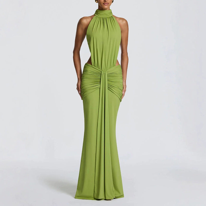 cross-border european and american women's summer collection: new elegant and sexy solid color slim-fit backless mermaid dress