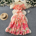 Frenchromantic style one shoulder rufflesprintingdress women's summerk-style floral waist slimming look a-line skirt