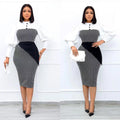 African foreign trade  hot-selling women's fashion plaid patchwork bodycon pencil skirt ol daily commute dress