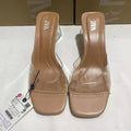 New 2024 women's single strap square toe pvc open toe glass heel slingback fashion sandals