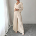 summer new women's clothing: european and american cross-border fashion, elegant solid color cinched waist pleated wide-leg jumpsuit
