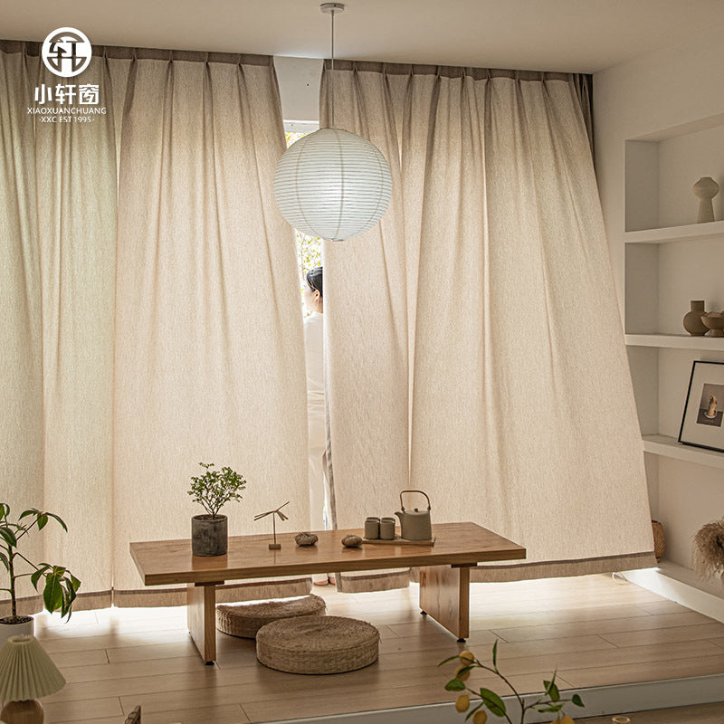Classy frenchaccessible luxury coffee color fabric and gauze living room balcony light-proof and opaque curtain gauze curtain keqiao wholesale
