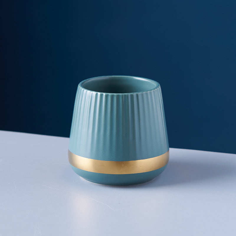 Gold-trimmed striped ceramic fruit fork storage jar - stylish stainless steel fruit forks, a great home essential, spoon and fork set