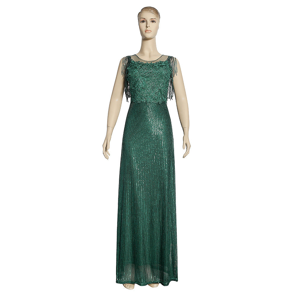 Aliexpress  autumn/winter  sequin tassel african plus size women's evening gown dress for banquets and special occasions