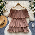 Korean style off-the-shoulder ruffle tiered sleeveless blouse - women's summer rose red layered design commute chic top