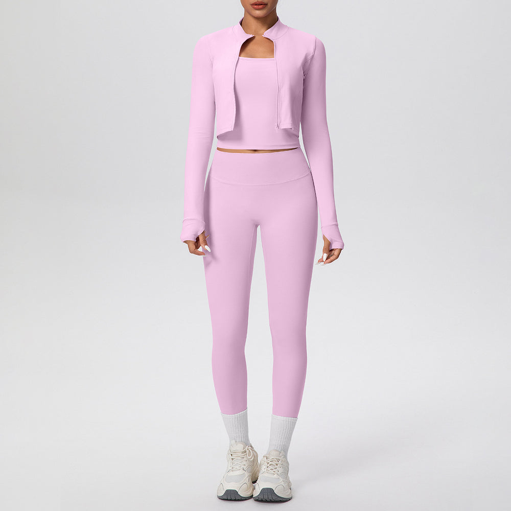Naked casual workwear beautiful back outwear short outwear yoga clothes high waist hip lifting tight pants sports three-piece set