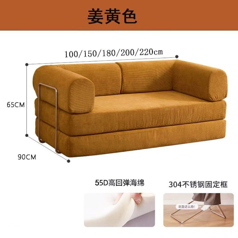 Retro fabric compression sofa small apartment living room chinese ancient style foldable double three-person dual-purpose modular lazy sofa bed