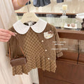 Girls' outfit  korean style kt cat knitted cardigan with peter pan collar plaid vest dress two-piece trendy set