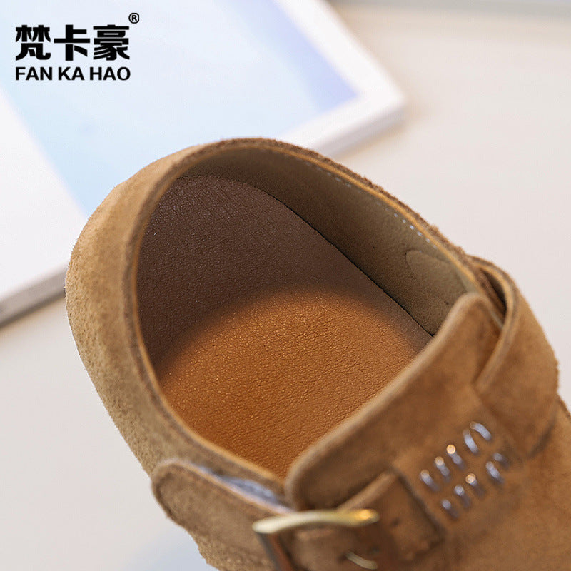 Vancahao niche style design baby birkenstock shoes  spring & fallnew arrivalk-stylekids small leather shoes girl bean shoes