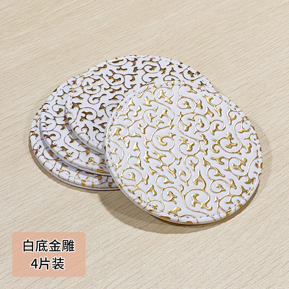 Solid color PU exquisite leather coaster creative furniture hotel waterproof and thermal insulation coffee mat teacup mat can be printed LOGO