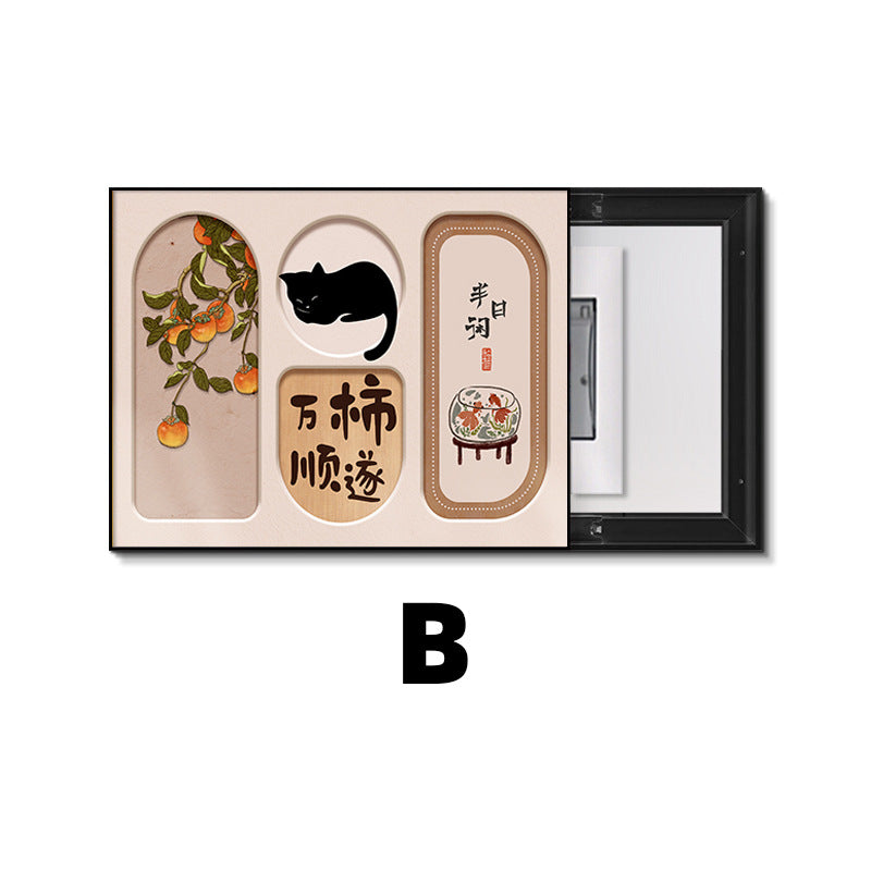 Medieval style, peace and joy, persimmon meter box decorative painting, no punching, distribution box push-pull cover ugly, electric switch box hanging painting
