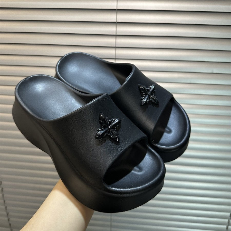 Thick sole slippers for women outwear summer 2026new arrival travel summer one-line sandals slippers for students to increase height
