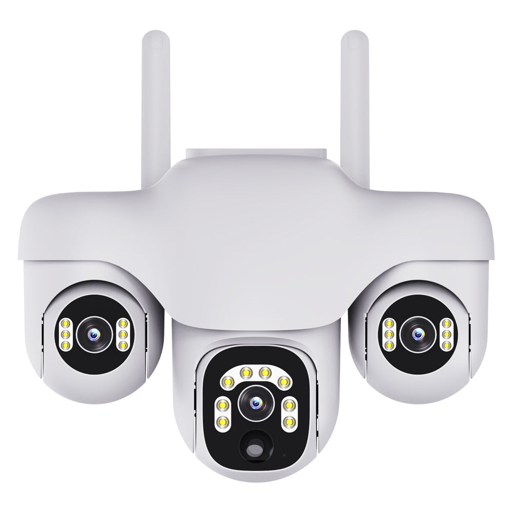 Cross-border low-power V380 monitoring outdoor grid-free and unplugged 4G three-ball rotating solar surveillance camera