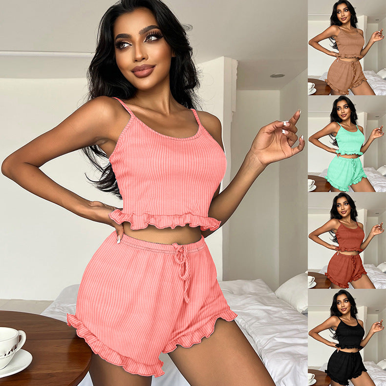 fashion pajamas women's sexy pit strips beautiful back cross straps suspenders fashionshortssuit women's home clothes