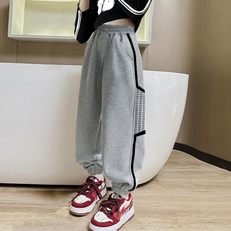 Girls' pants  spring/autumn collection: big girls' spring activewear, wide-leg sweatpants, spring outfits, new children's casual pants