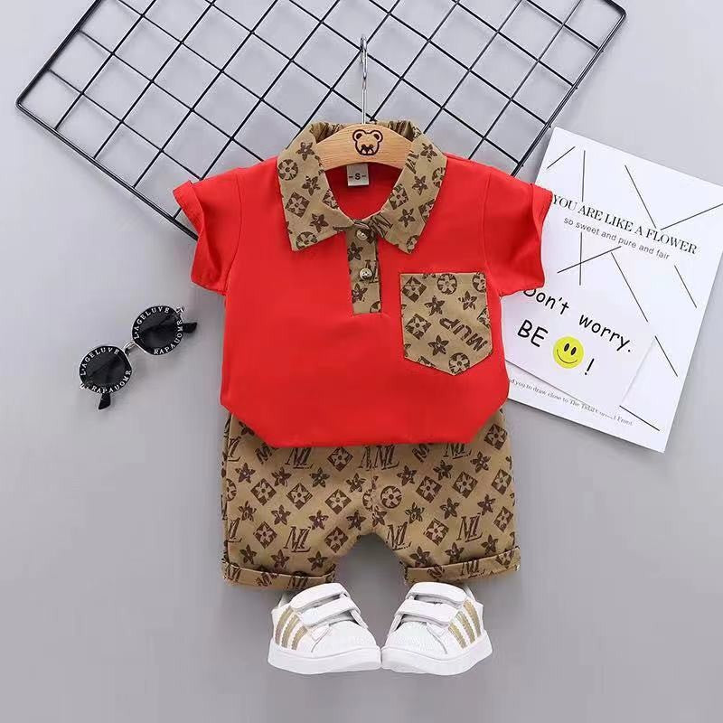 Boys' casual korean style short-sleeve polo shirt & shorts set - kids' lapel short-sleeve top + shorts two-piece outfit - wholesale children's clothing for cross-border e-commerce