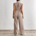 Amazon cross-border european and american women's wide-leg jumpsuit - stand collar, sleeveless, knitted, casual, stretch romper