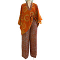European and american women's clothing  summer new sweet and fresh printed v-neck batwing sleeve high-waisted straight-leg pants two-piece set