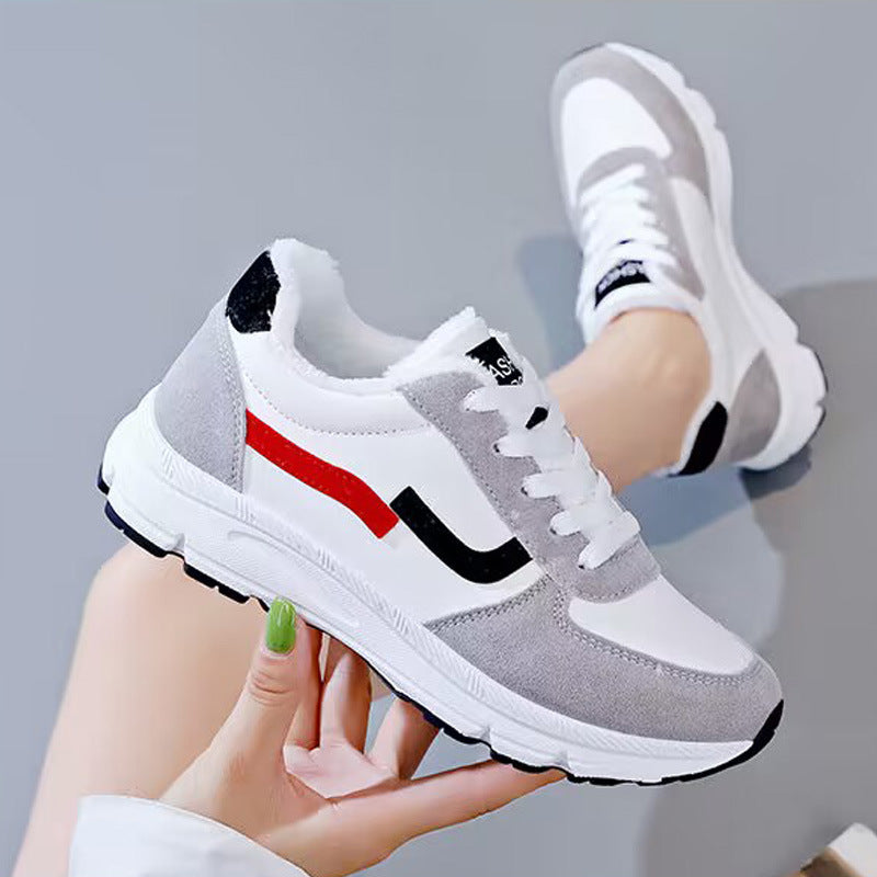 Fleece-lined dad shoes for women, new winter cotton shoes for female students, korean style thick-soled sneakers, versatile white sneakers