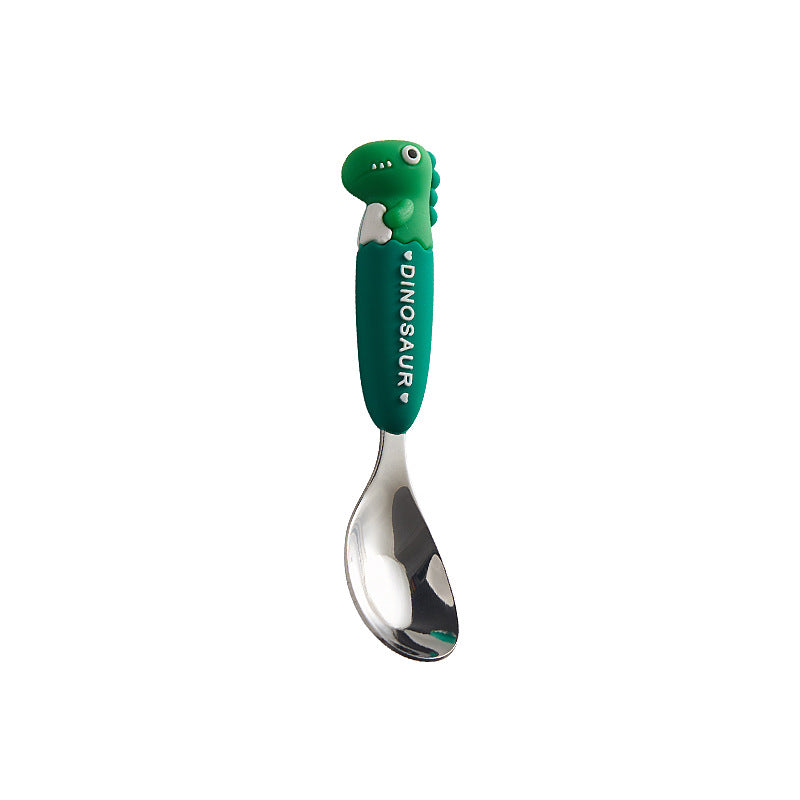 New creative cartoon dinosaur soft-handled children's coin-shaped spoon, cute style stainless steel spoon, student tableware wholesale