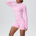 New cross-border seamless solid color high-elastic breathable zipper sports set - running, fitness, and yoga two-piece outfit