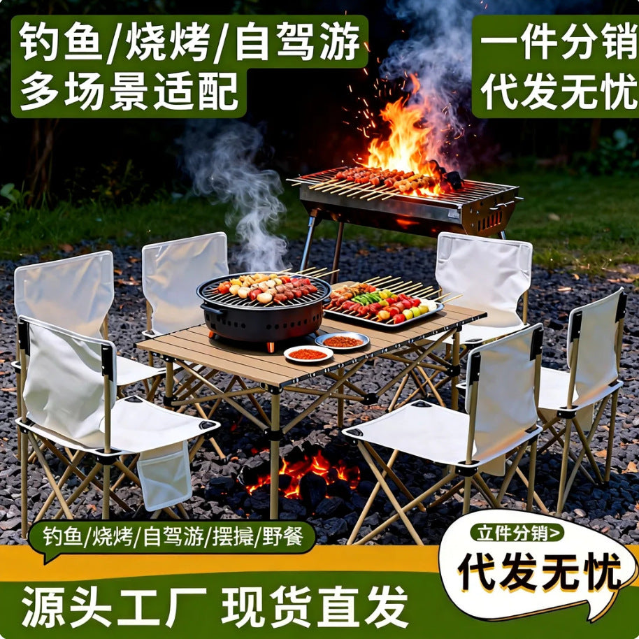 Outdoor foldable camping table and chair set - portable picnic roll-up table, chairs, coffee table - complete camping gear and supplies