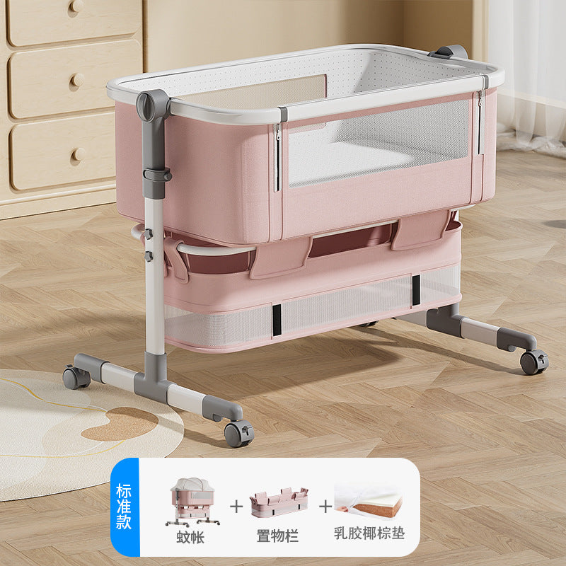Aluminum alloy baby crib - portable, convertible, multi-functional, foldable, seamless splicing, baby rocking bed