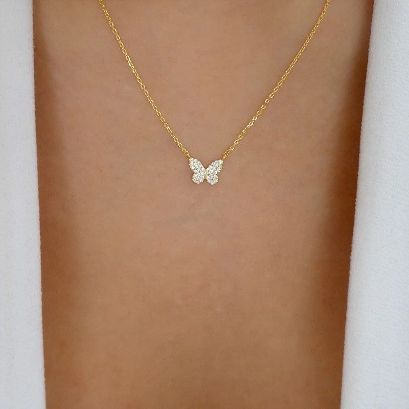 Butterfly necklace wholesale european and american cross-border new style full diamond jewelry simple fashionable versatile pendant women's niche clavicle chain