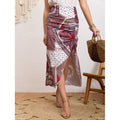 cross-border code new  women's original elegant ethnic style slit vacation print midi skirt