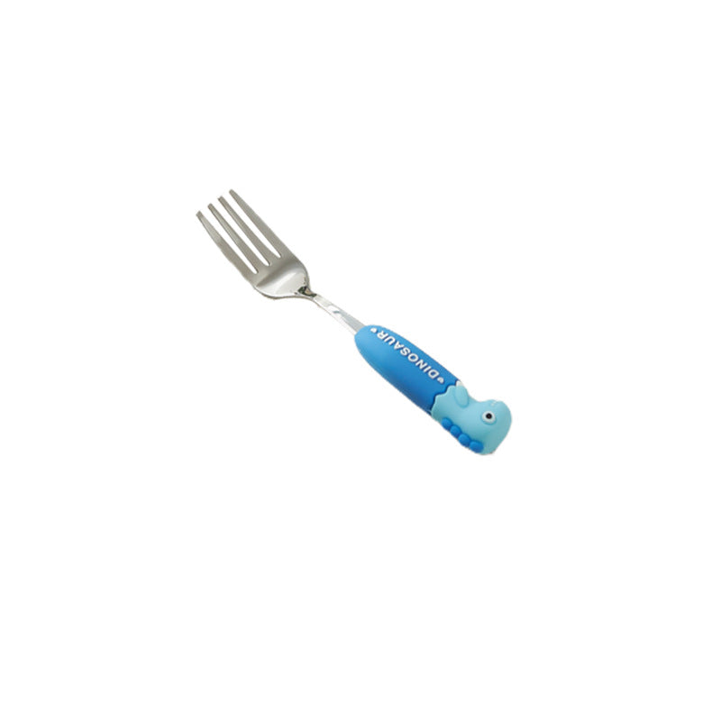 Cartoon dinosaur stainless steel cutlery set - anti-scald handles, forks & spoons, multiple colors available, wholesale children's western dinnerware