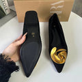 Spanish z brand women's shoes 2024 spring new collection black low-cut slip-on pointed-toe metal flower flat loafers