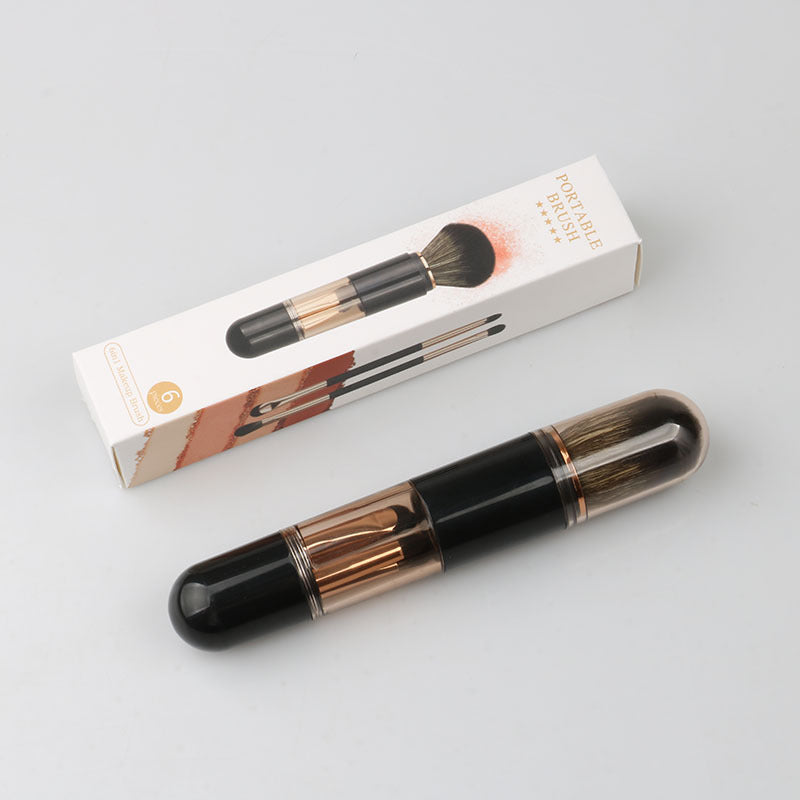 Six-in-one portable telescopic makeup brush, soft bristle blush, eye shadow brush, powder bottom brush, beauty tool, complete set of makeup brushes