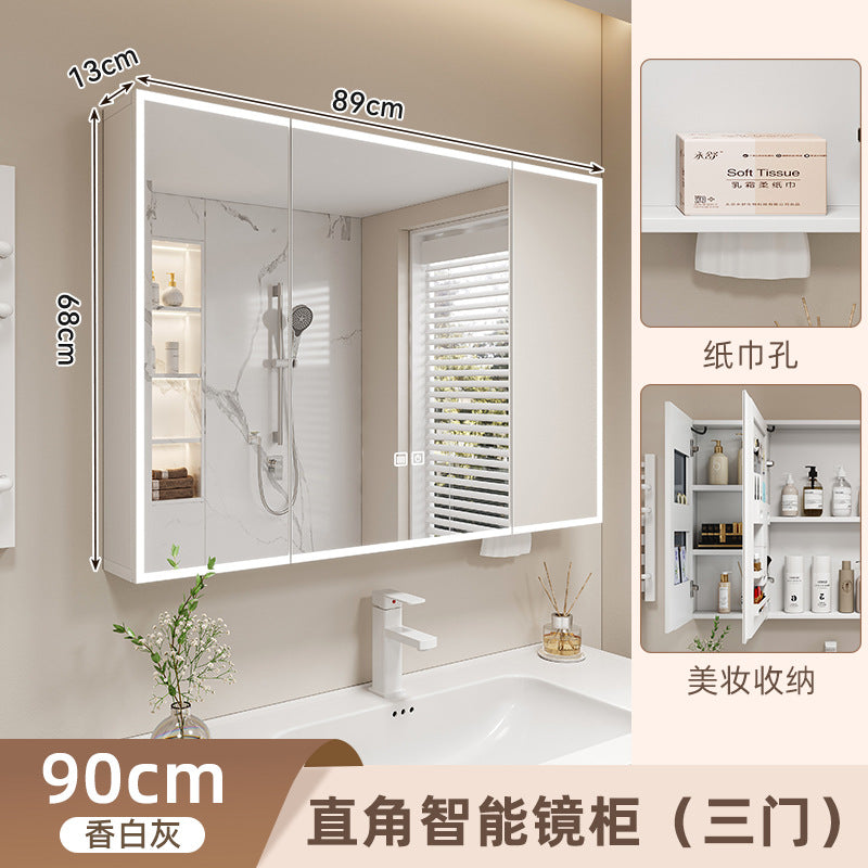 Space aluminum bathroom mirror arc right angle smart bathroom mirror toilet storage bathroom mirror cabinet defogging smart mirror