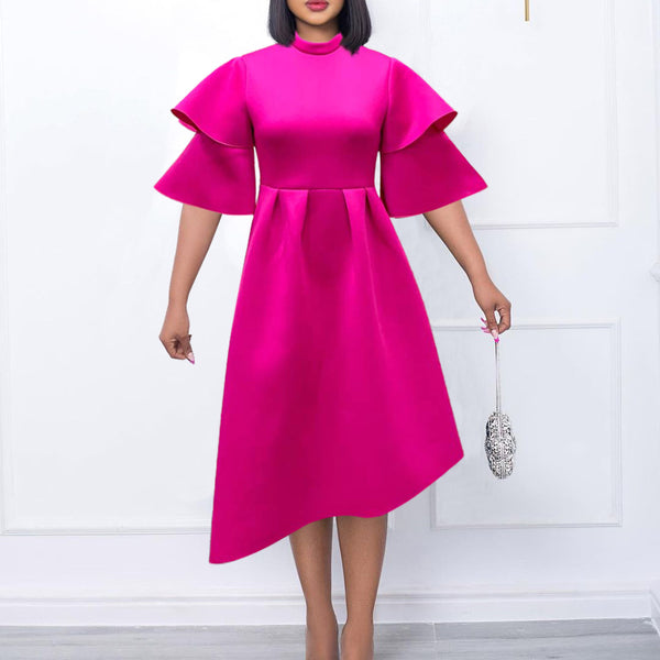 women's clothing new double half turtleneck solid color pendulum  evening dress large size European and American dress