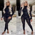 European and american export women's clothing:  independent site fashionable sexy hollow-out distressed tight-fitting long sleeve two-piece set
