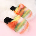 imitation fox fur slippers for women outwear2024fall and winternew arrivalcolor matchingheattech slippers flats toe-cap indoor slippers